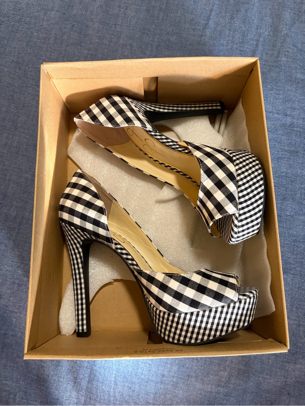 Jessica Simpson Black and White Gingham Platform Peep-Toe Heels